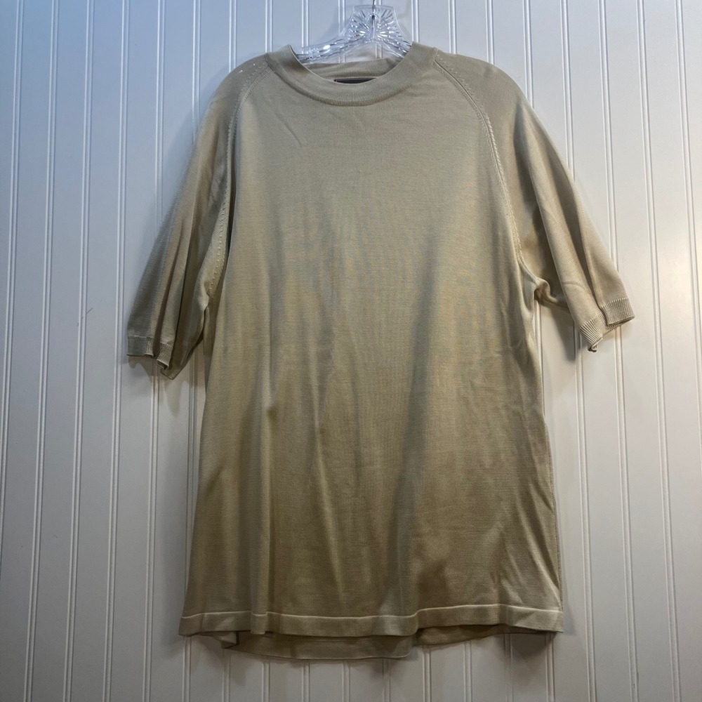 Johnston & Murphy Men L 100% Silk Short Sleeve Knit Sweater Beige Raglan Coastal